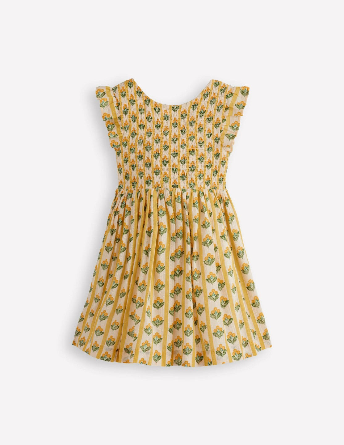 Bow Back Shirred Dress-Honeycomb Yellow Flower Stem / Boden On sale