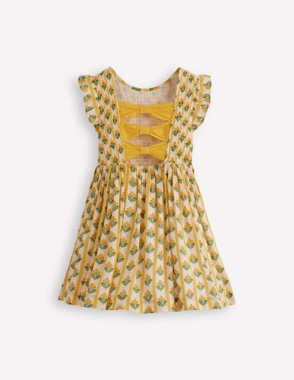 Bow Back Shirred Dress-Honeycomb Yellow Flower Stem / Boden On sale
