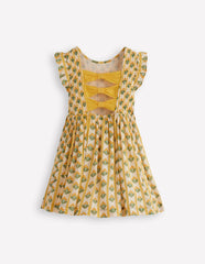 Bow Back Shirred Dress-Honeycomb Yellow Flower Stem / Boden On sale