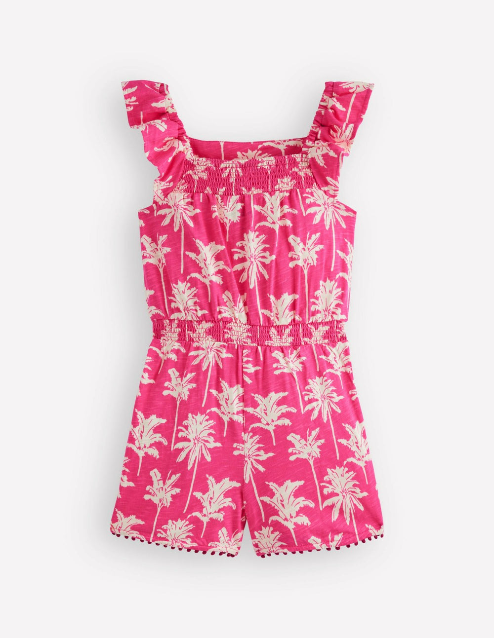 Ciara Pom Trim Jersey Romper-Pink Palm Trees / Boden us