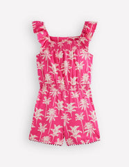 Ciara Pom Trim Jersey Romper-Pink Palm Trees / Boden us