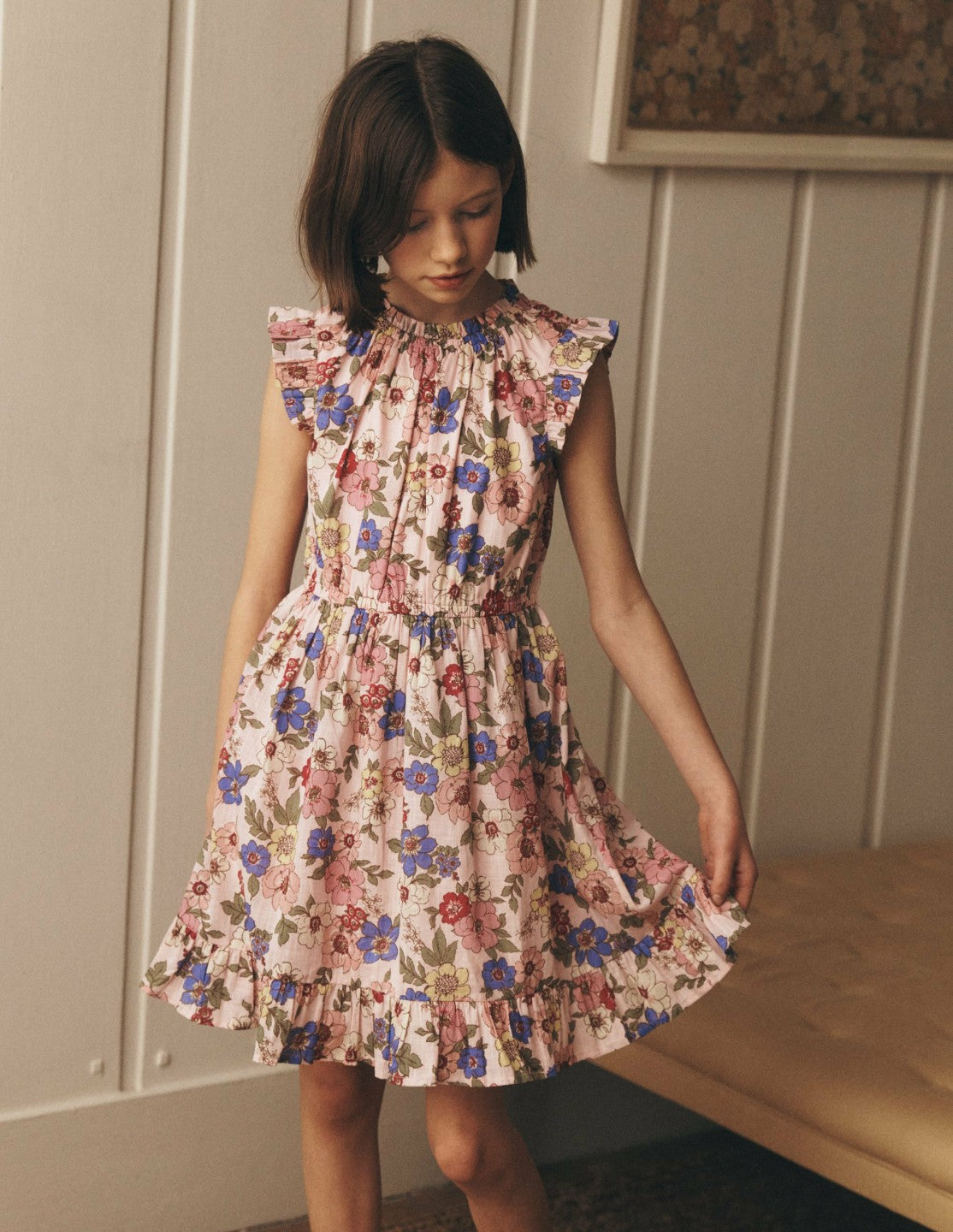 Gathered Woven Dress-Blooming Pink Floral Bloom / Boden Online