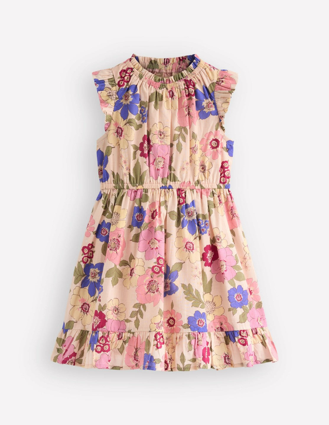 Gathered Woven Dress-Blooming Pink Floral Bloom / Boden Online