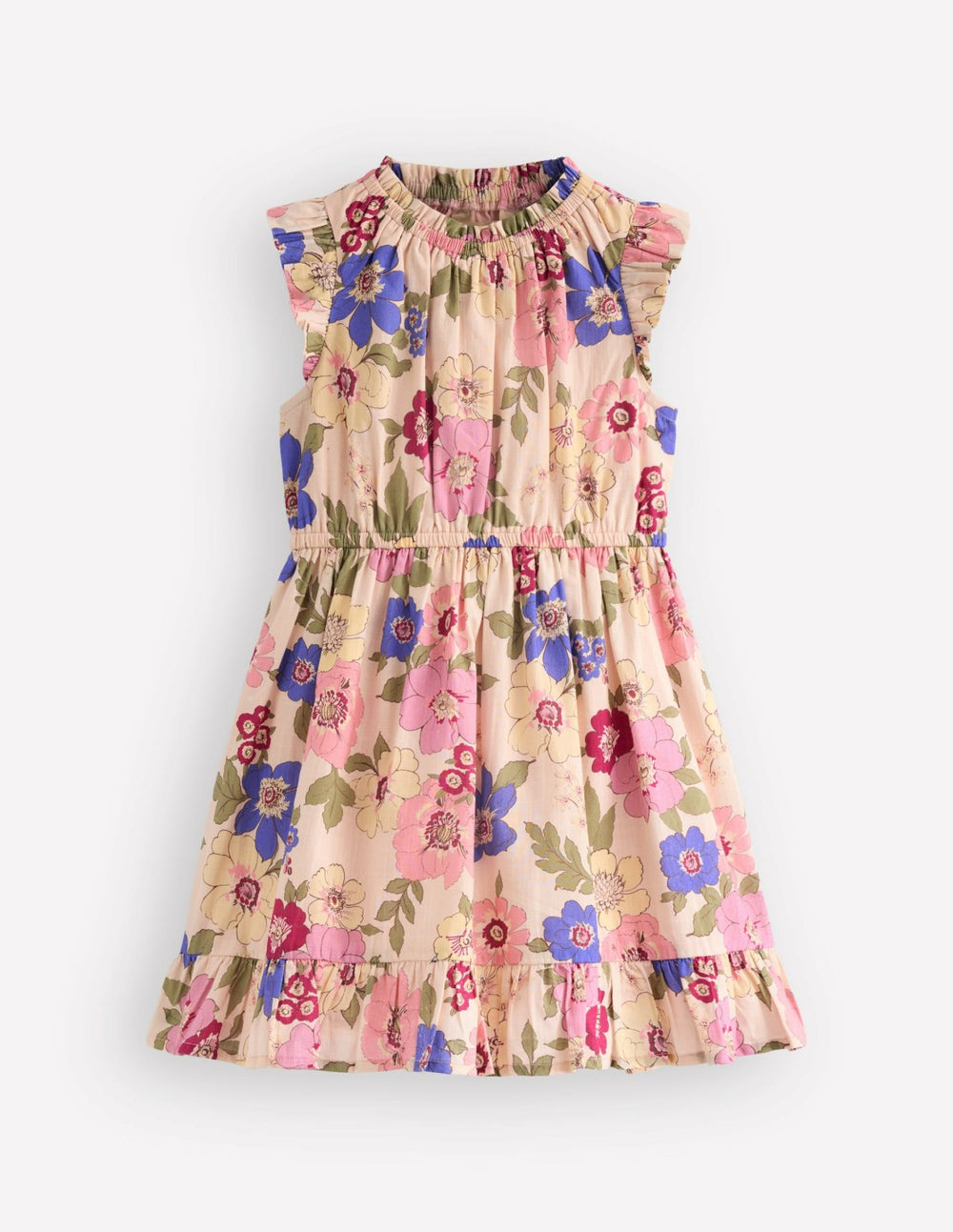 Gathered Woven Dress-Blooming Pink Floral Bloom / Boden Online
