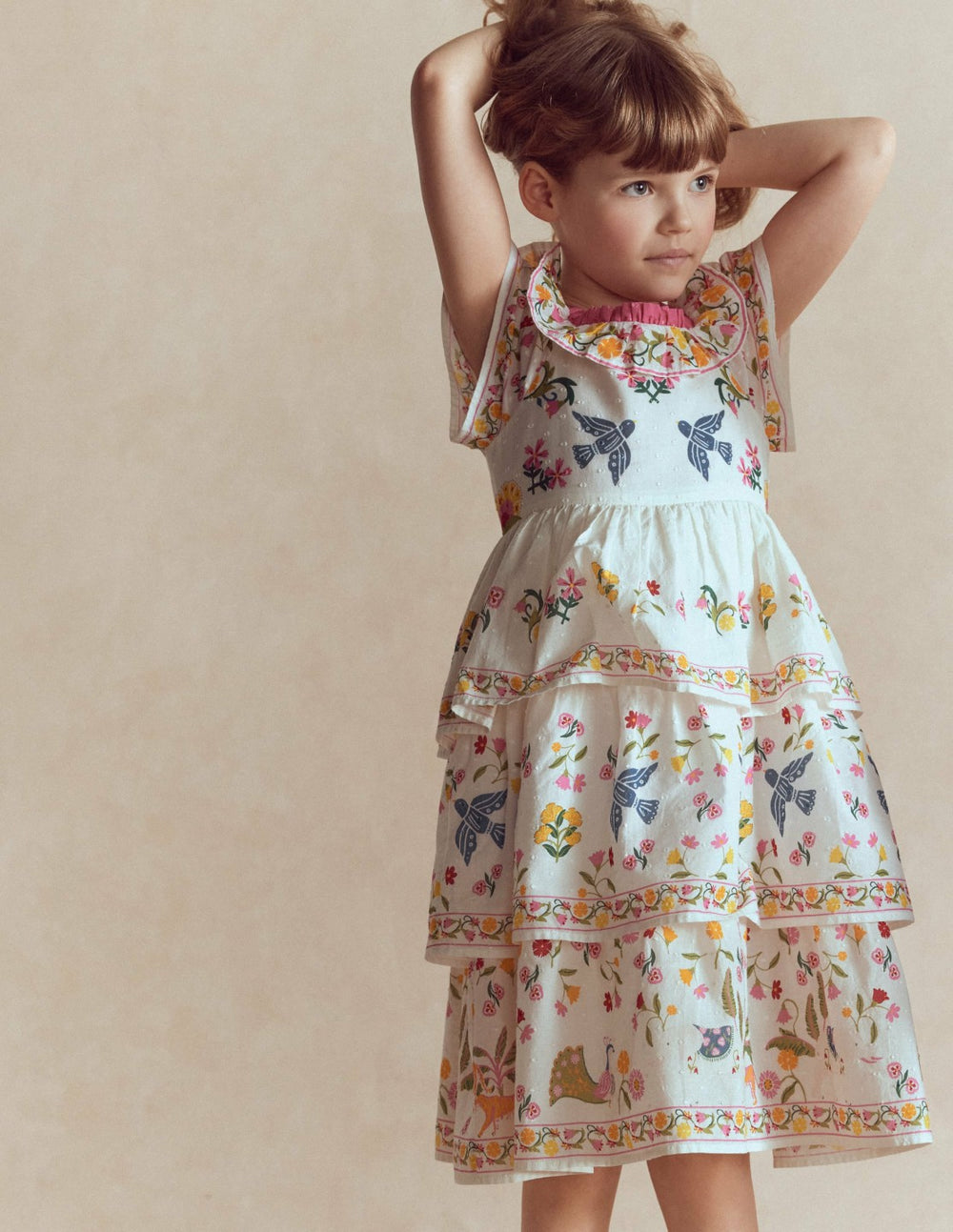 Tiered Ruffle Woven Dress-Soft Ivory Jungle Placement / Boden On sale