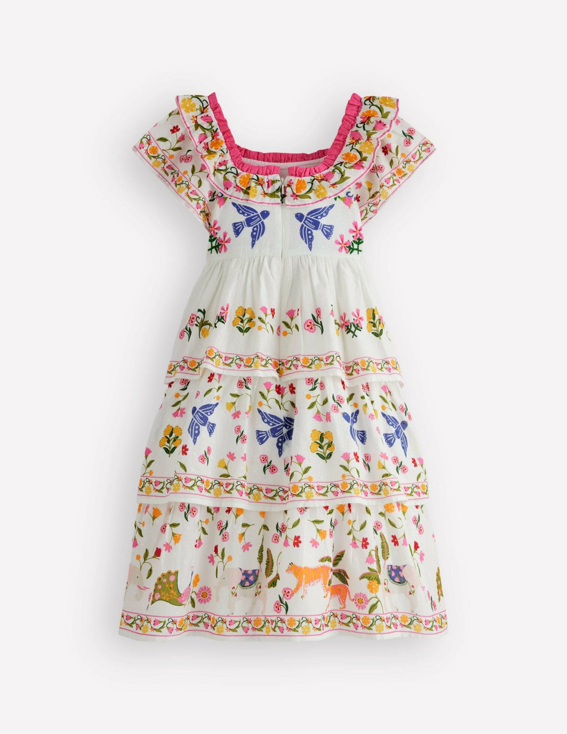 Tiered Ruffle Woven Dress-Soft Ivory Jungle Placement / Boden On sale