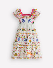 Tiered Ruffle Woven Dress-Soft Ivory Jungle Placement / Boden On sale