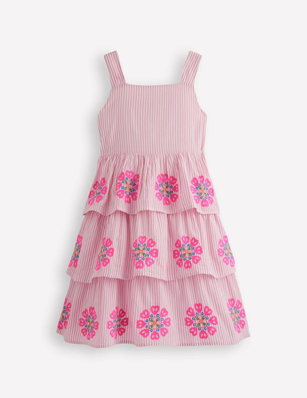 Tiered Embroidered Dress-Formica Pink Stripe / Boden