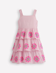 Tiered Embroidered Dress-Formica Pink Stripe / Boden