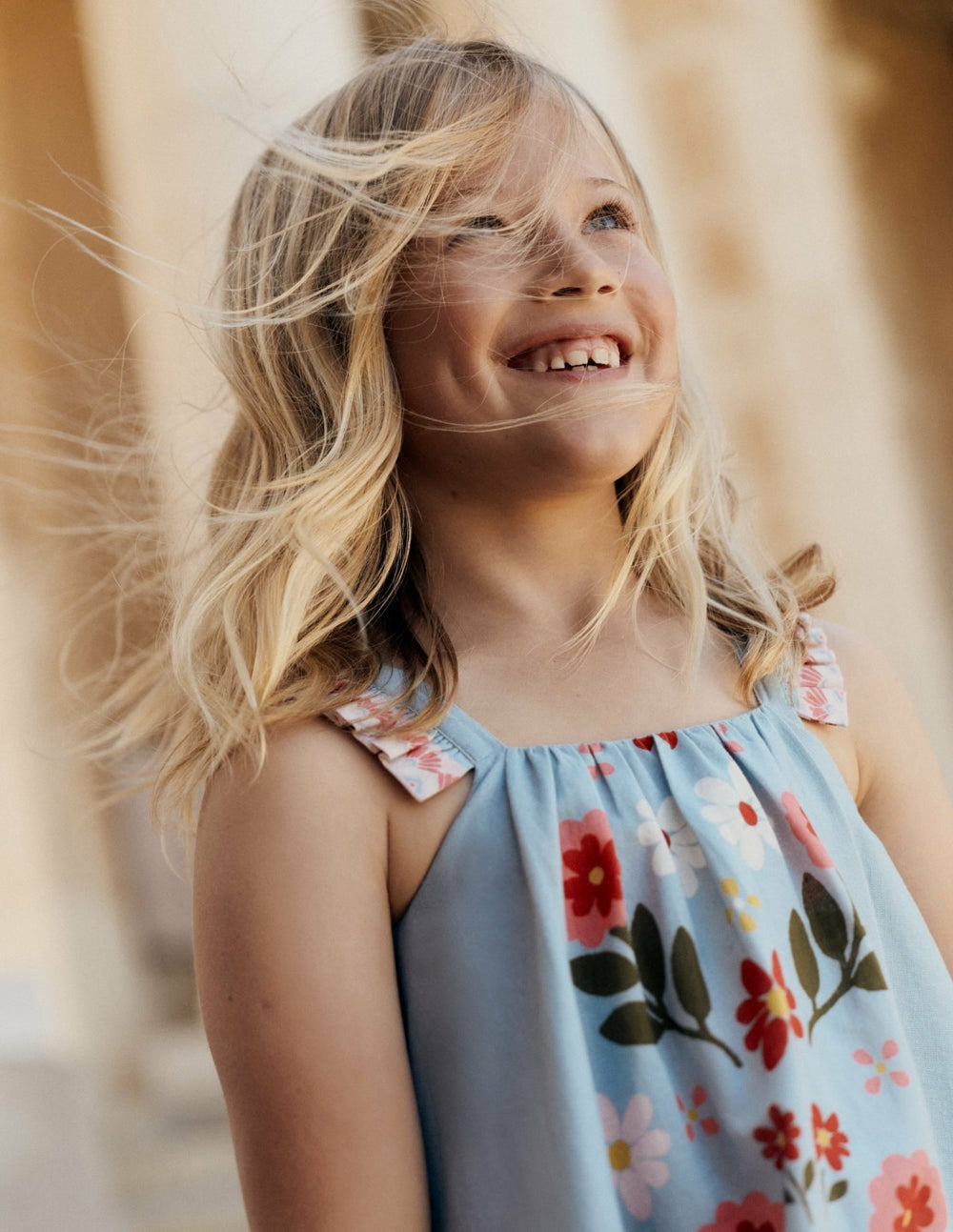 Ruffle Strap Sundress-Vintage Blue Floral Placement / Boden Online