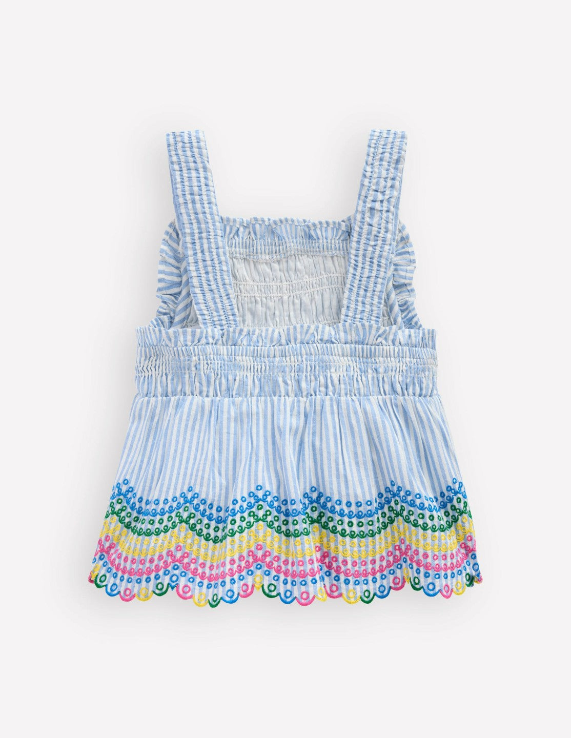 Embroidered Shirred Top-Ticking Rainbows / Boden