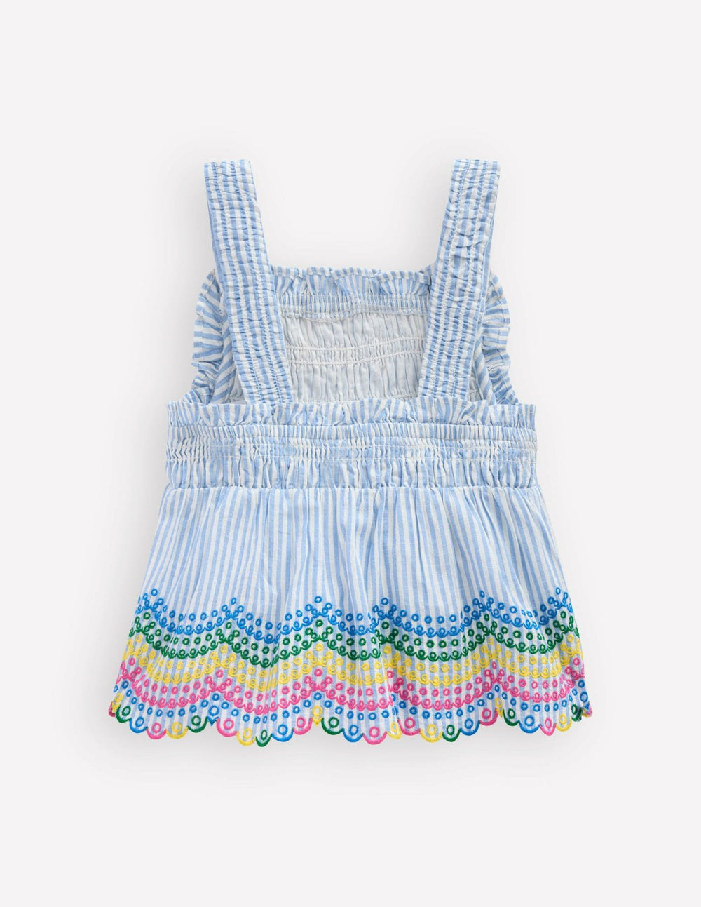Embroidered Shirred Top-Ticking Rainbows / Boden