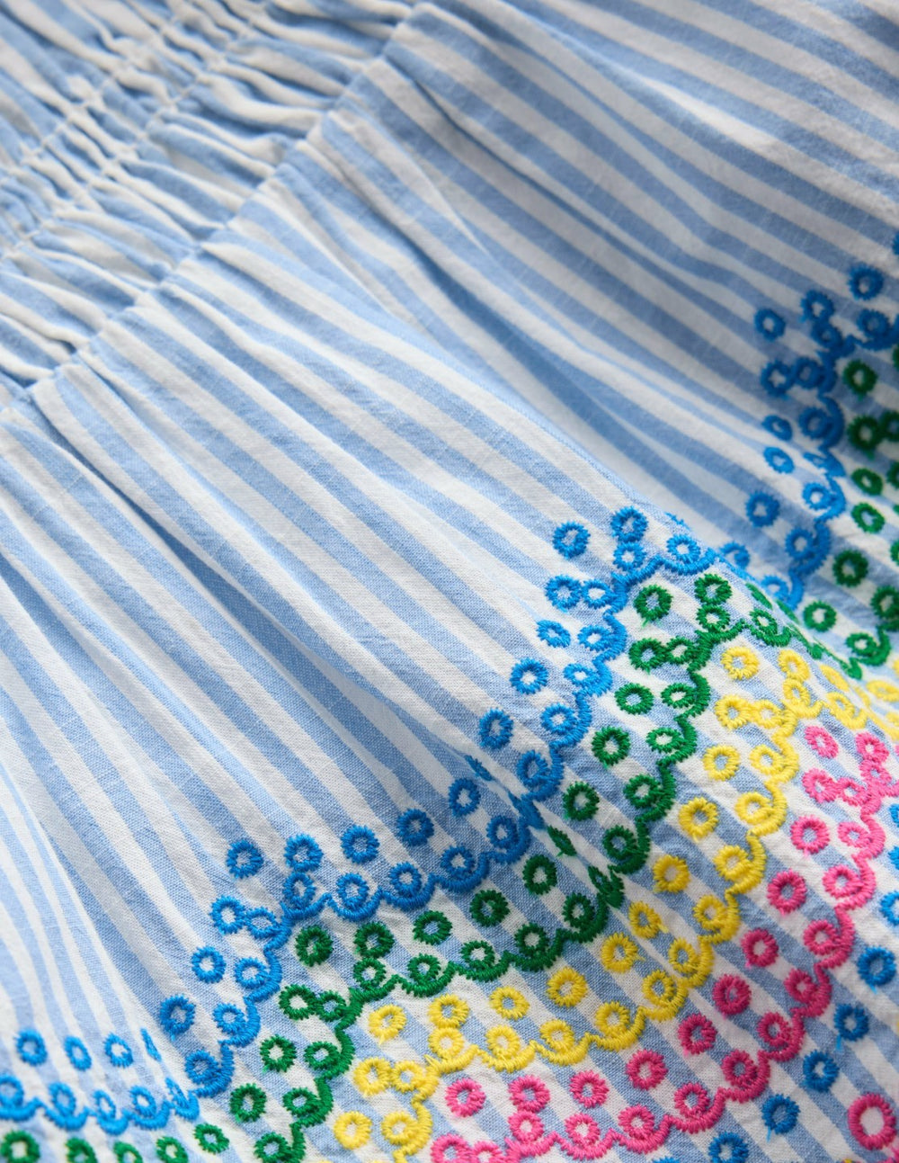 Embroidered Shirred Top-Ticking Rainbows / Boden