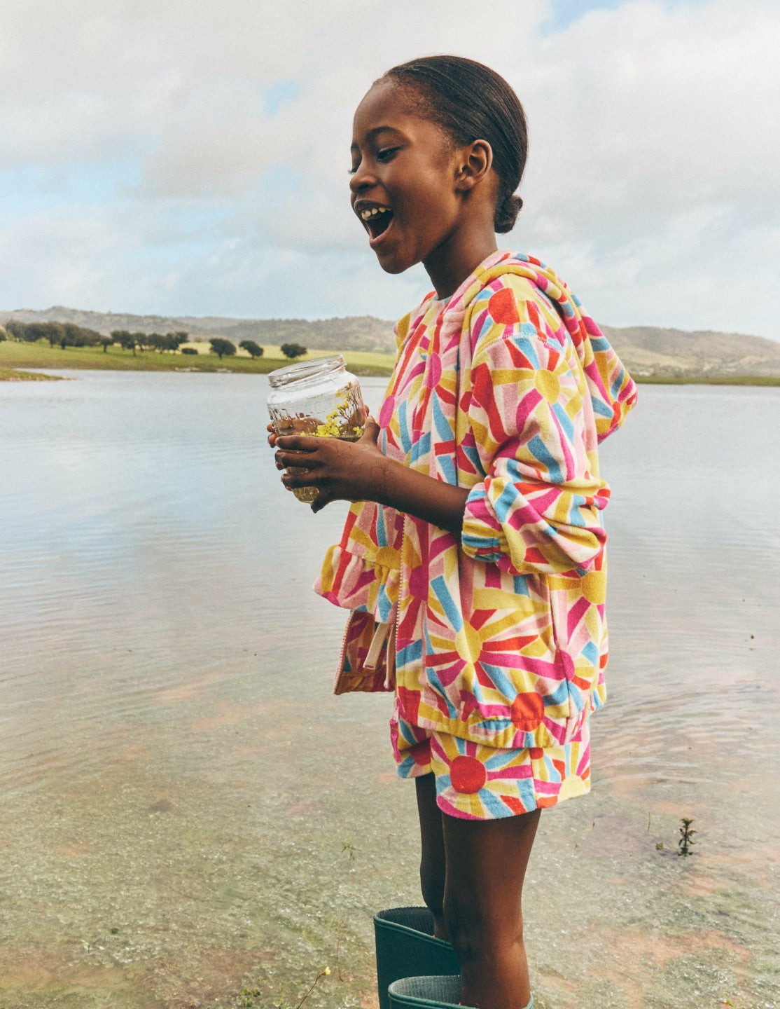 Relaxed Towelling Hoodie-Ivory Sunburst / Boden Online