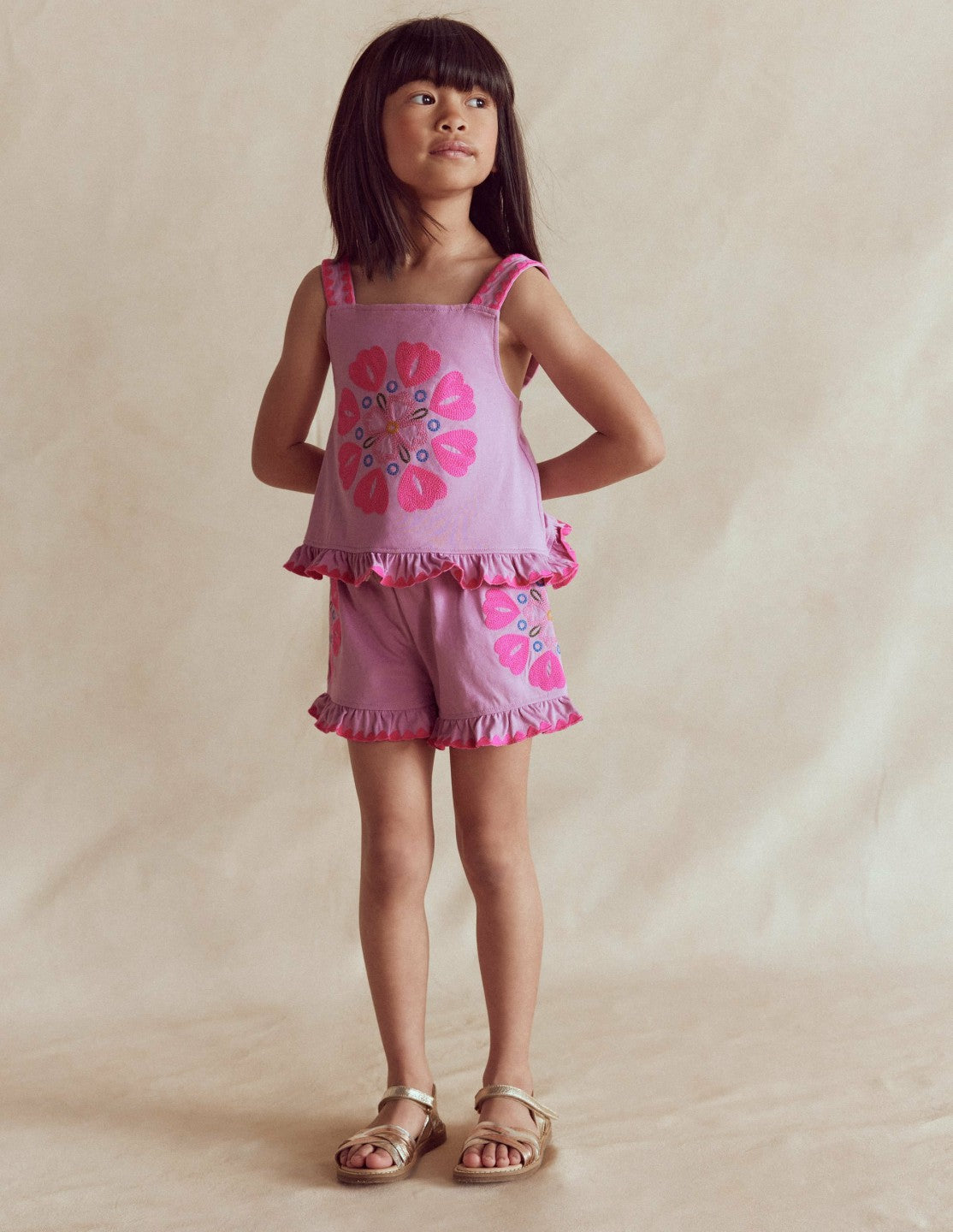 Embroidered Ruffle Top-Pink Punch Embroidery / Boden Outlet