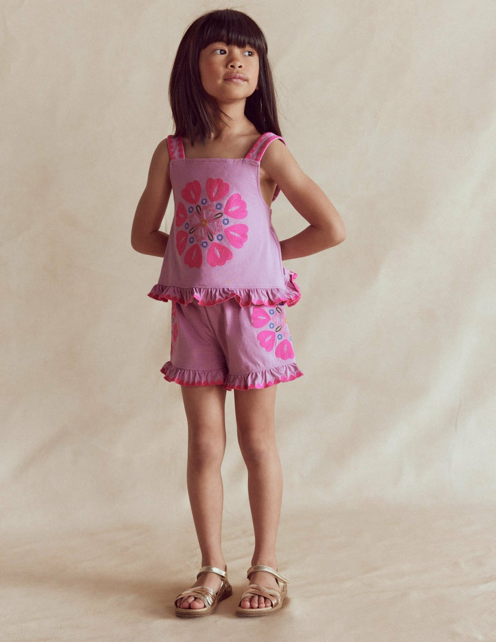 Embroidered Ruffle Top-Pink Punch Embroidery / Boden Outlet