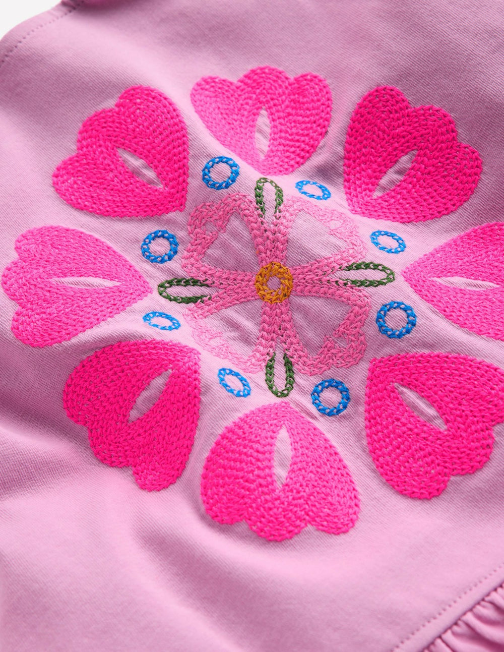 Embroidered Ruffle Top-Pink Punch Embroidery / Boden Outlet
