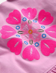 Embroidered Ruffle Top-Pink Punch Embroidery / Boden Outlet