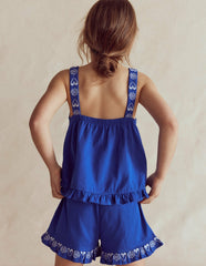 Embroidered Ruffle Top-Bright Blue Embroidery / Boden Discount