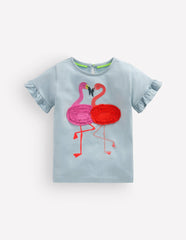 Pretty Frill T-shirt-Misty Blue Flamingos / Boden On sale
