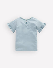 Pretty Frill T-shirt-Misty Blue Flamingos / Boden On sale