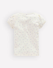 Short Sleeve Pointelle Top-White Heart Spot / Boden On sale