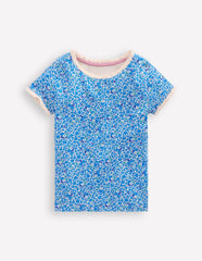 Short Sleeve Ribbed T-shirt-Cabana Blue Ditsy Floral / Boden Outlet
