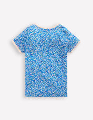 Short Sleeve Ribbed T-shirt-Cabana Blue Ditsy Floral / Boden Outlet