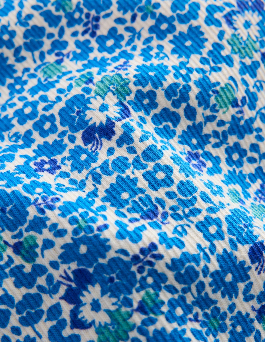 Short Sleeve Ribbed T-shirt-Cabana Blue Ditsy Floral / Boden Outlet