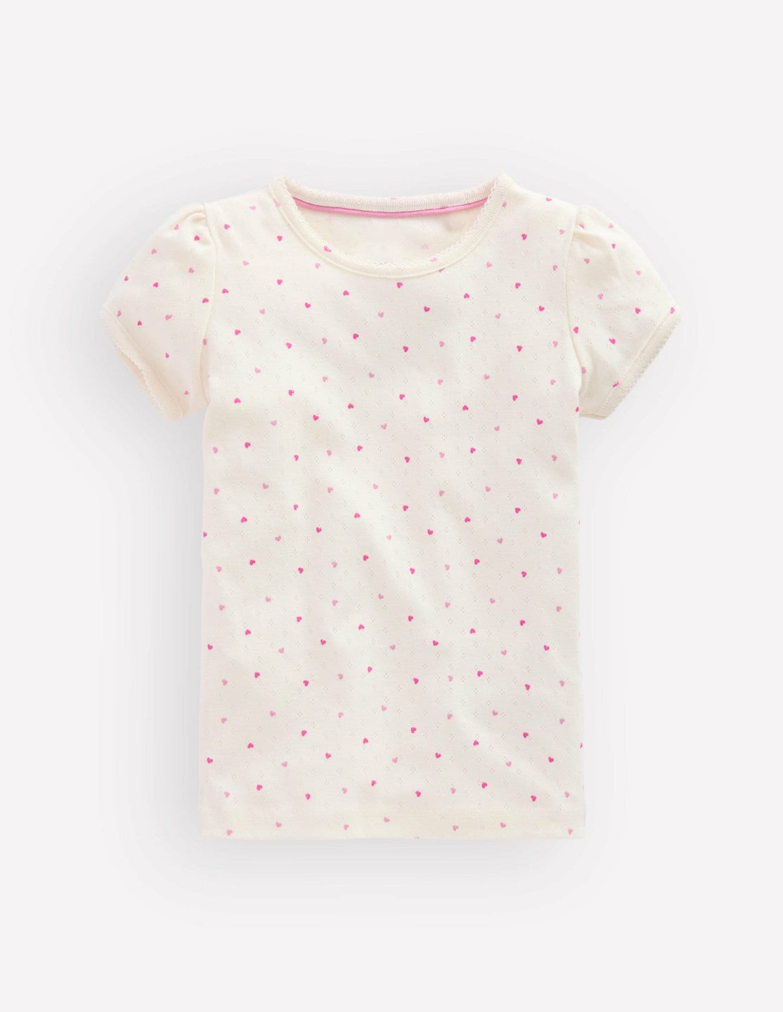 Short Sleeve Pointelle Top-Pink Hearts / Boden Sale