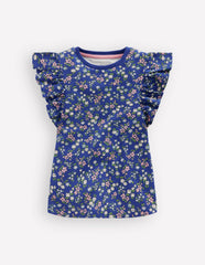 Frill Sleeve Printed Top-Blue Ditsy Floral / Boden us