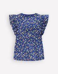 Frill Sleeve Printed Top-Blue Ditsy Floral / Boden us
