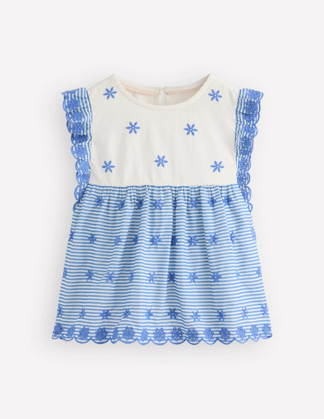 Fabric Mix Broderie Top-Blue Ticking / Boden Sale