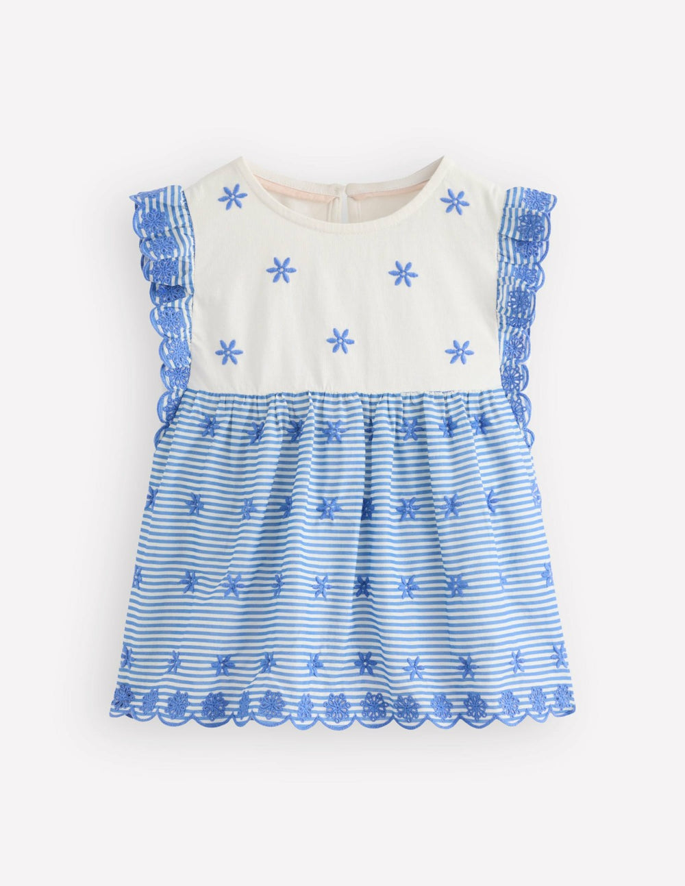 Fabric Mix Broderie Top-Blue Ticking / Boden Sale