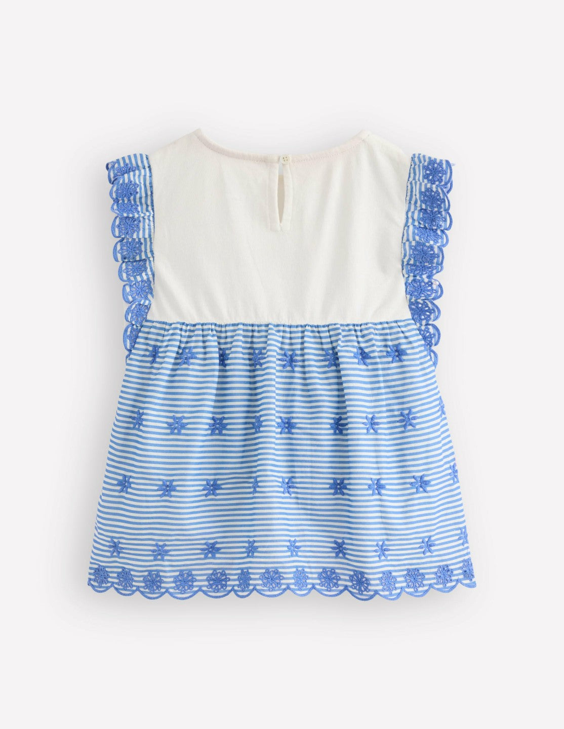 Fabric Mix Broderie Top-Blue Ticking / Boden Sale