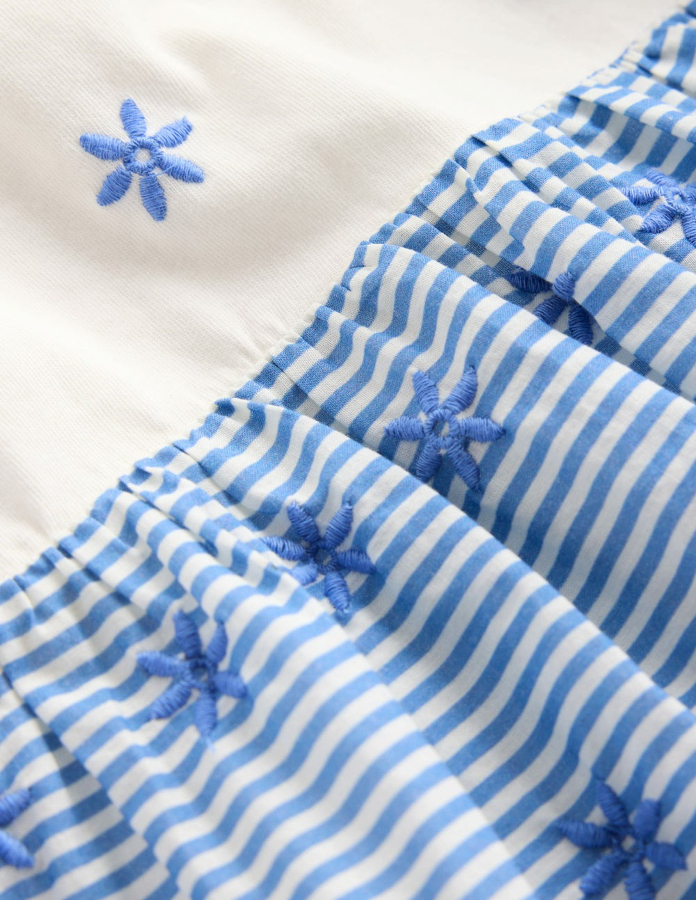 Fabric Mix Broderie Top-Blue Ticking / Boden Sale