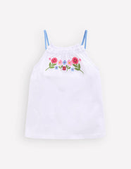 Plaited Strap Embroidered Tank-White Embroidery / Boden