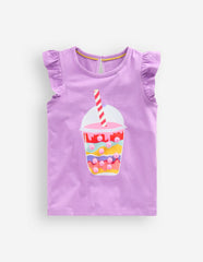 Short Sleeve Frill Logo Top-Purple Milkshake / Boden Sale