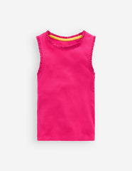 Ribbed Lace Trim Tank-Pink Peony / Boden Outlet