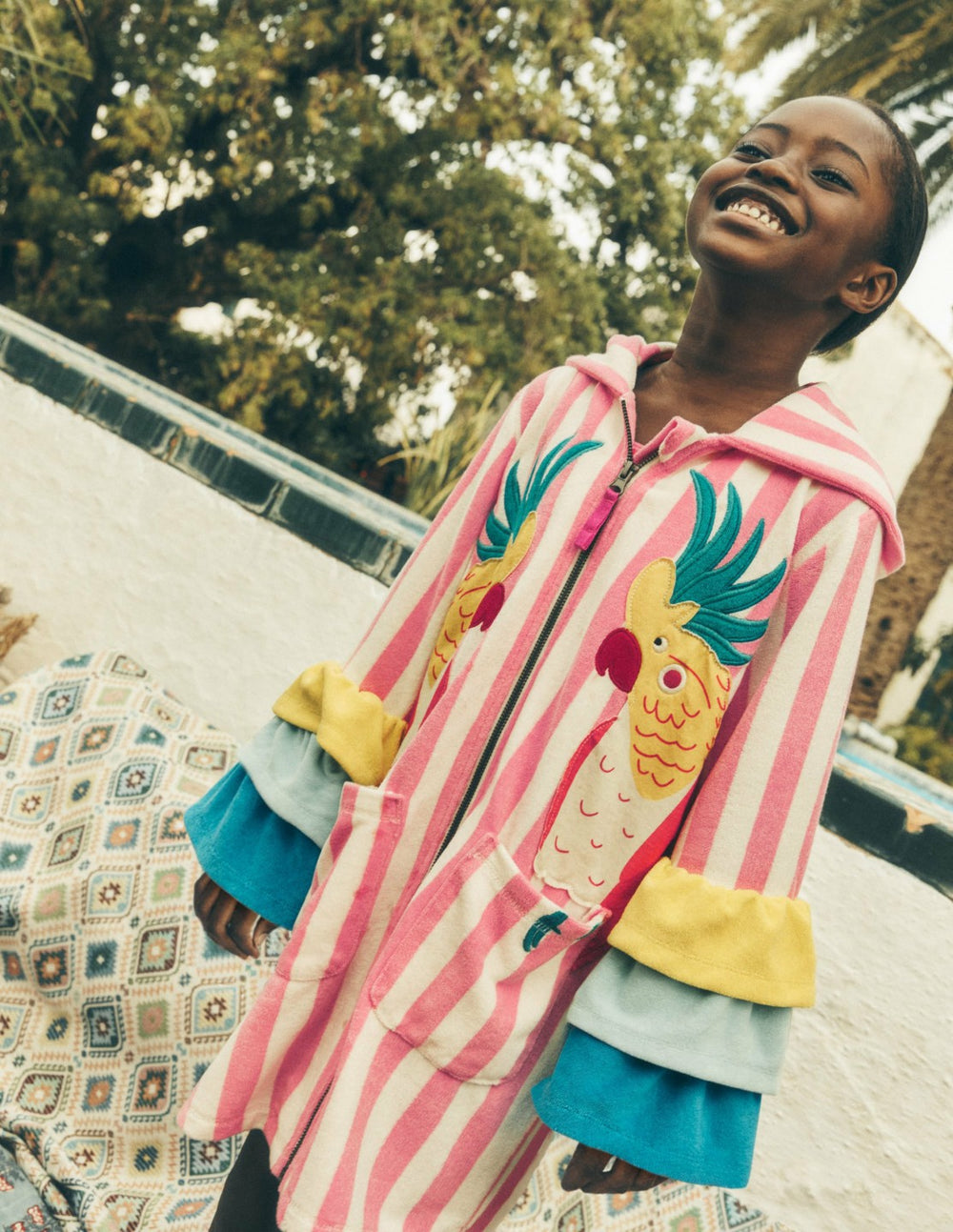 Fun Romie Towelling Zip-Up-Stripe Frill Parrot / Boden On sale