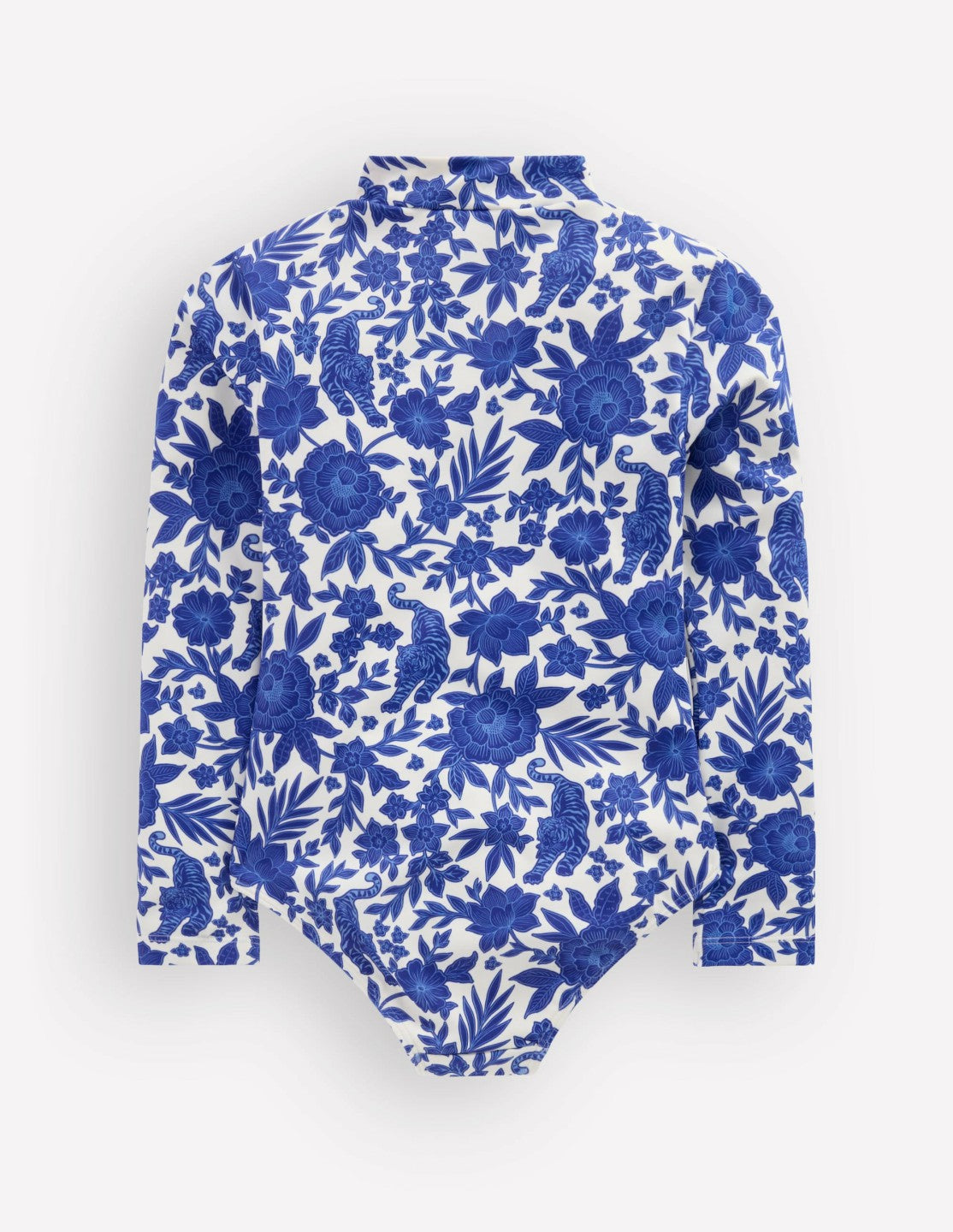 Long-sleeved Swimsuit-Bright Blue Jungle Woodblock / Boden