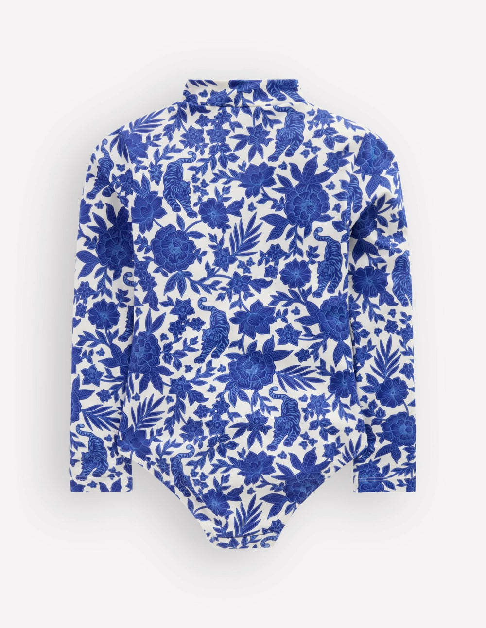 Long-sleeved Swimsuit-Bright Blue Jungle Woodblock / Boden