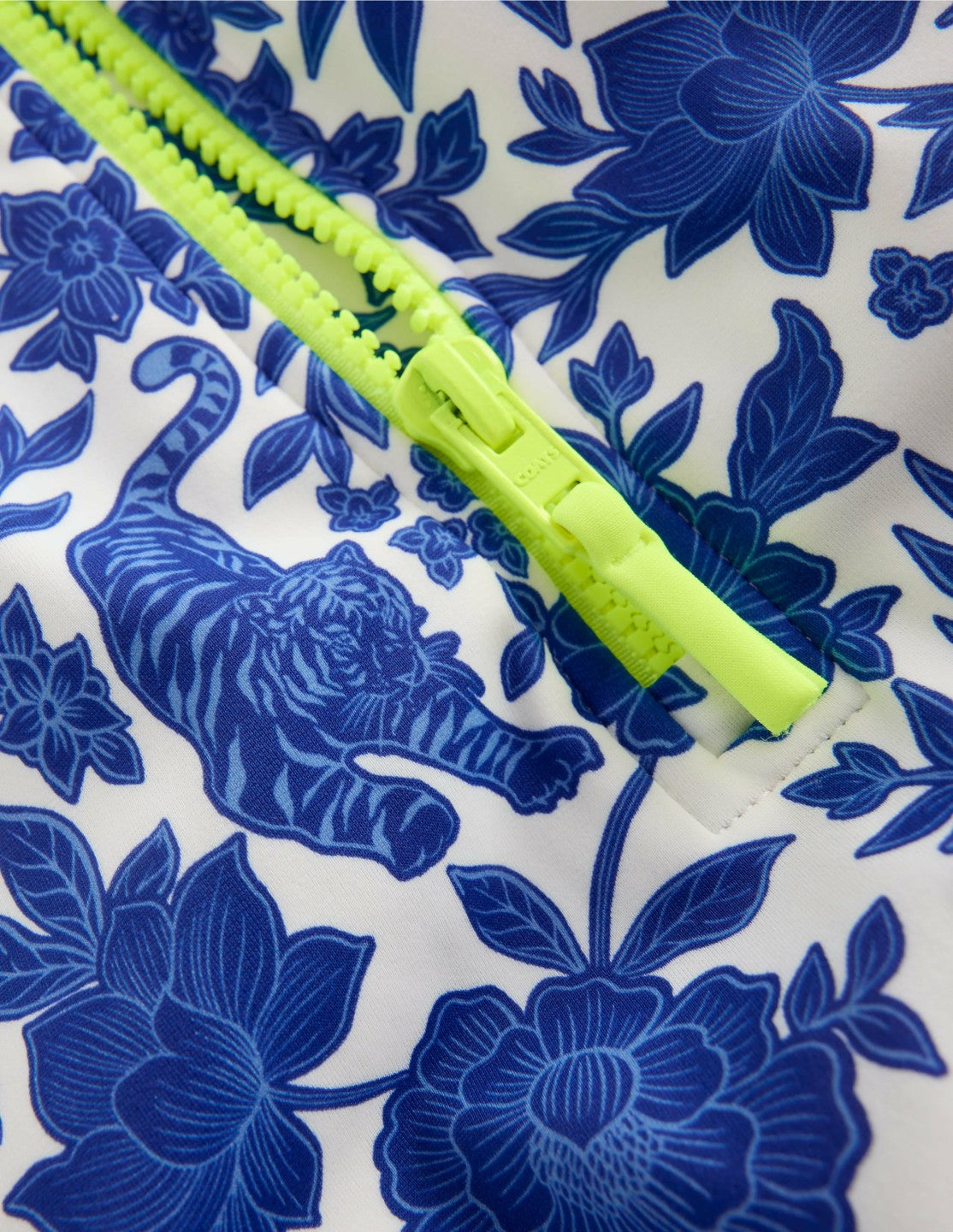 Long-sleeved Swimsuit-Bright Blue Jungle Woodblock / Boden