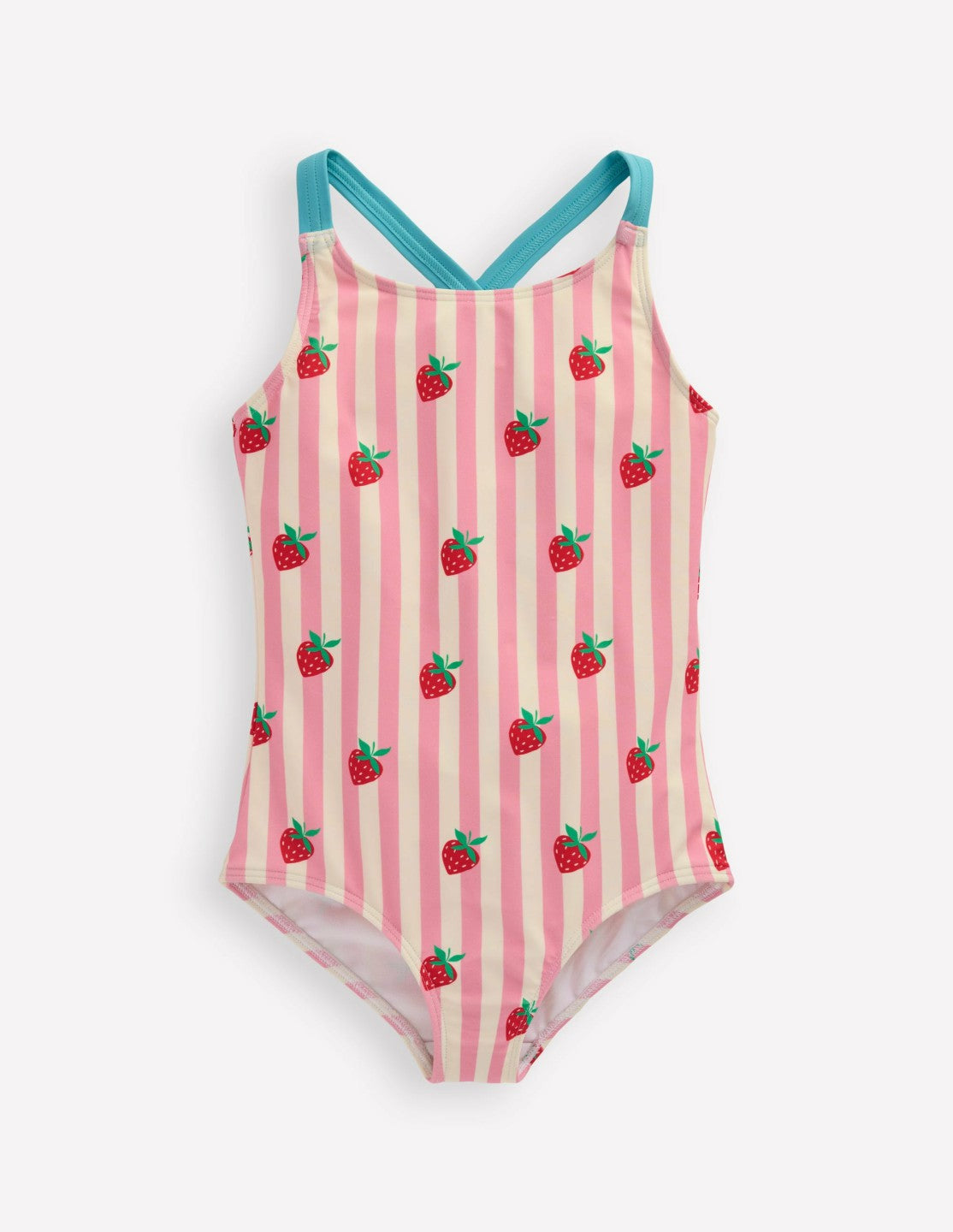 Cross-Back Printed Swimsuit-Pink Strawberry Stripe / Boden Online