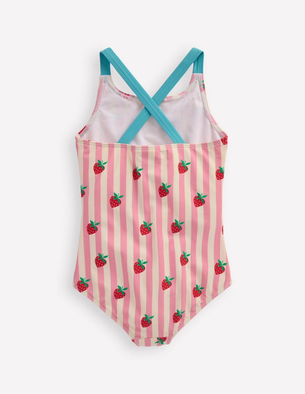 Cross-Back Printed Swimsuit-Pink Strawberry Stripe / Boden Online