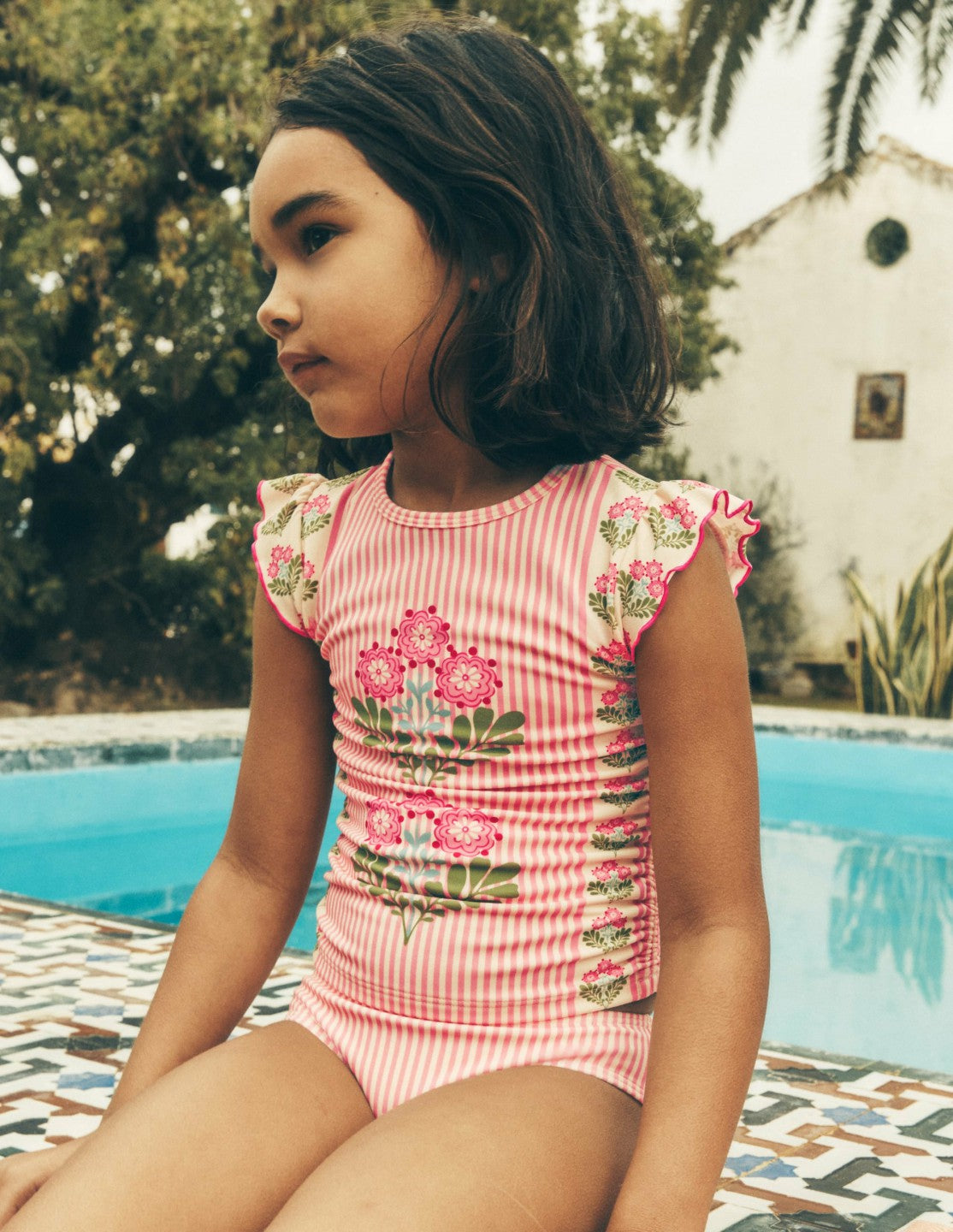 Ruched Tankini Set-Strawberry Pink Woodblock / Boden Discount