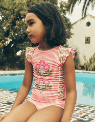 Ruched Tankini Set-Strawberry Pink Woodblock / Boden Discount