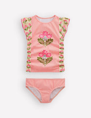 Ruched Tankini Set-Strawberry Pink Woodblock / Boden Discount