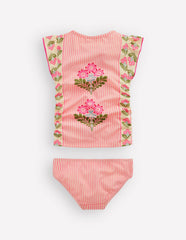 Ruched Tankini Set-Strawberry Pink Woodblock / Boden Discount