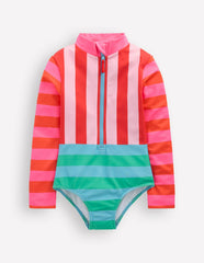 Long-sleeved Swimsuit-Multi Hotchpotch Stripe / Boden Outlet